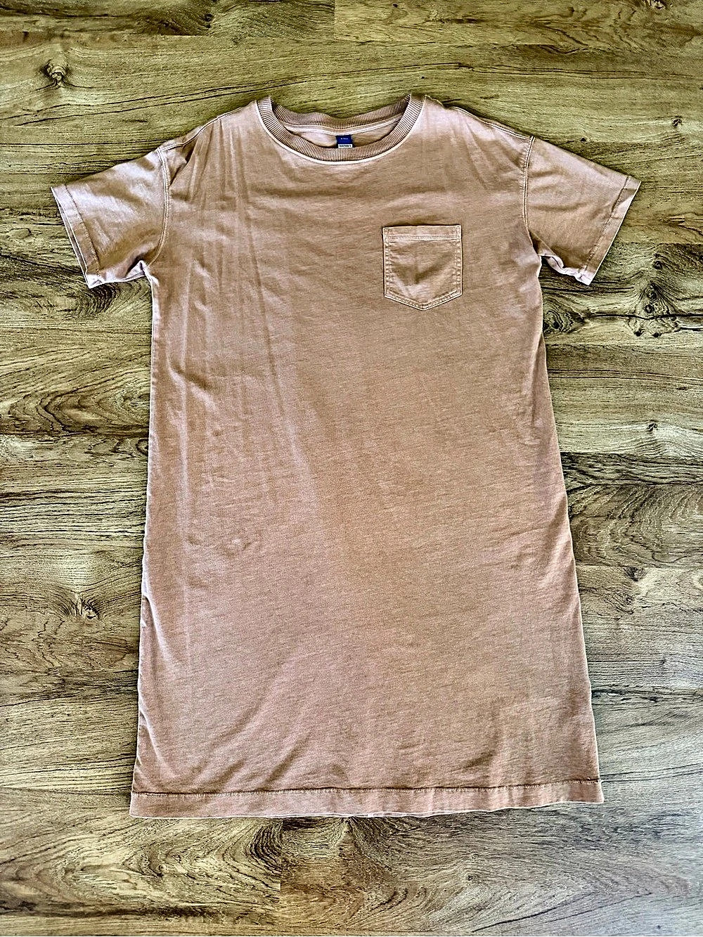 100% cotton Tan Old Navy Pocket T-Shirt Dress Pink Mini Size Medium TALL